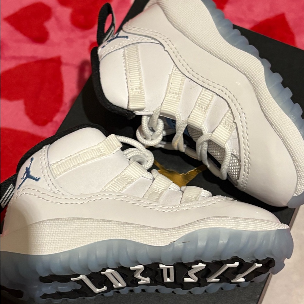 NEW Jordan 11 Retro TD in White and Black with Blue Accents